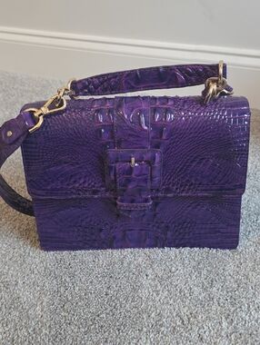 Brahmin Purple Crocodile-Embossed Leather Shoulder Bag